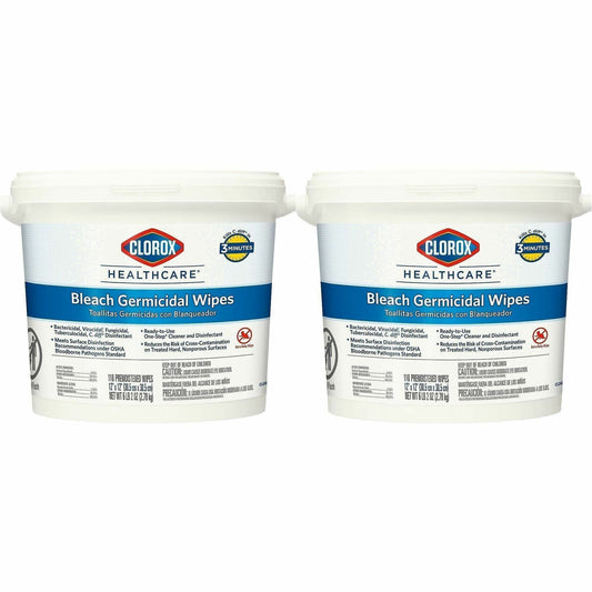 Clorox Healthcare Bleach Germicidal Wipes Bucket - Ready-To-Use - 12" Length x 12" Width - Anti-corrosive, Antibacterial