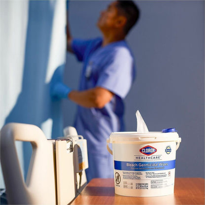 Clorox Healthcare Bleach Germicidal Wipes Bucket - Ready-To-Use - 12" Length x 12" Width - Anti-corrosive, Antibacterial
