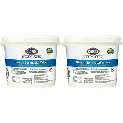 Clorox Healthcare Bleach Germicidal Wipes Bucket - Ready-To-Use - 12" Length x 12" Width - Anti-corrosive, Antibacterial