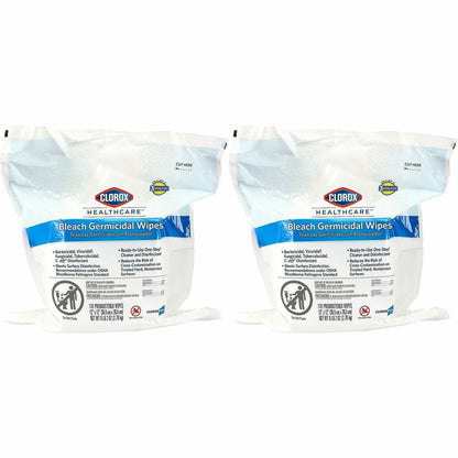 Clorox Healthcare Bleach Germicidal Wipes Bucket Refill - Ready-To-Use - 12" Length x 12" Width - Anti-corrosive - White