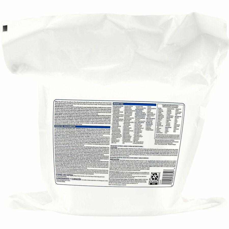 Clorox Healthcare Bleach Germicidal Wipes Bucket Refill - Ready-To-Use - 12" Length x 12" Width - Anti-corrosive - White