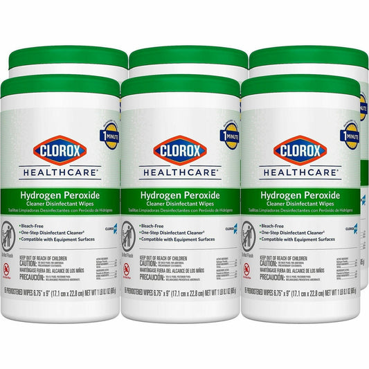 Clorox Healthcare Hydrogen Peroxide Cleaner Disinfectant Wipes - 9" Length x 6.75" Width - Bleach-free, Antibacterial - 