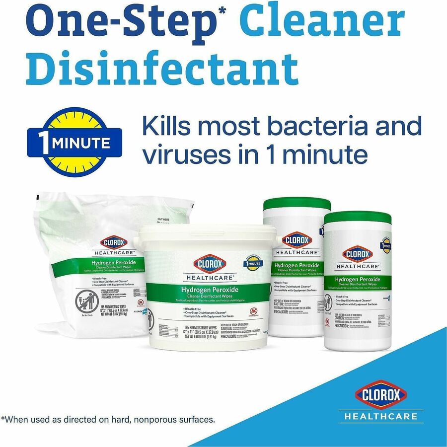 Clorox Healthcare Hydrogen Peroxide Cleaner Disinfectant Wipes - 11" Length x 12" Width - Bleach-free, Antibacterial - W