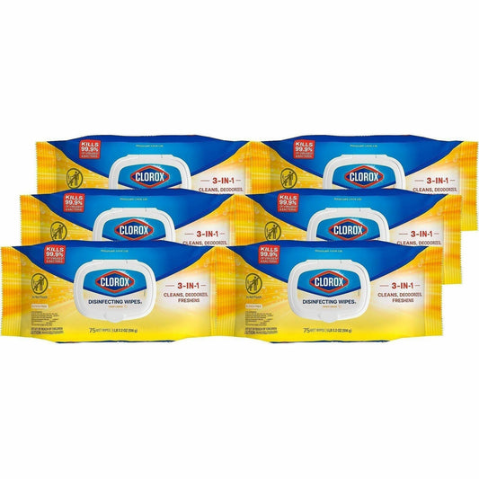 Clorox Disinfecting Cleaning Wipes Flex Pack - For Multi Surface, Multipurpose - Wipe - Crisp Lemon Scent - 6 / Carton