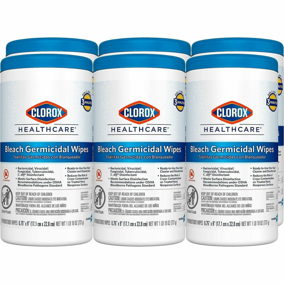 Clorox Healthcare Bleach Germicidal Wipes - Ready-To-Use - 9" Length x 6.75" Width - Anti-corrosive, Antibacterial - Whi