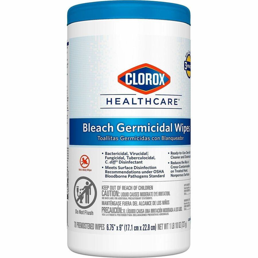Clorox Healthcare Bleach Germicidal Wipes - Ready-To-Use - 9" Length x 6.75" Width - Anti-corrosive, Antibacterial - Whi