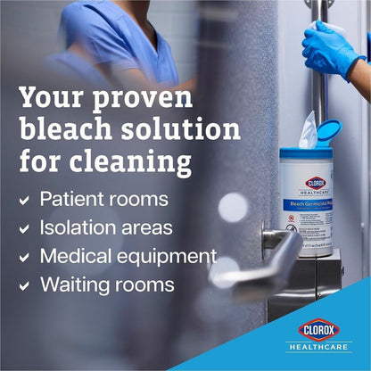 Clorox Healthcare Bleach Germicidal Wipes - Ready-To-Use - 9" Length x 6.75" Width - Anti-corrosive, Antibacterial - Whi