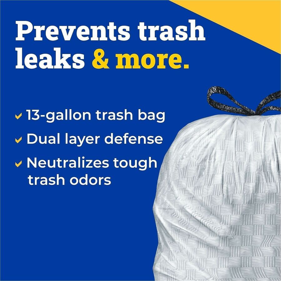 CloroxPro™ Glad® ForceFlex Tall Kitchen Drawstring Trash Bags - 13 gal Capacity - 0.90 mil (23 Micron) Thickness - Draws