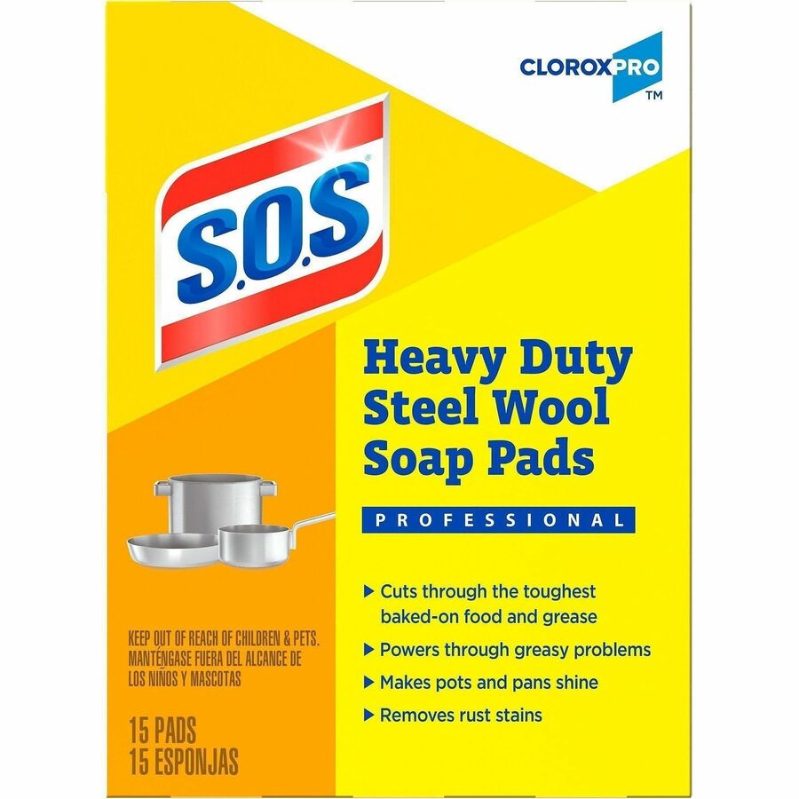 CloroxPro™ S.O.S® Steel Wool Soap Pads - For Kitchen, Breakroom, Restaurant, Food Service Area, Cafeteria - Pad - 4" Len
