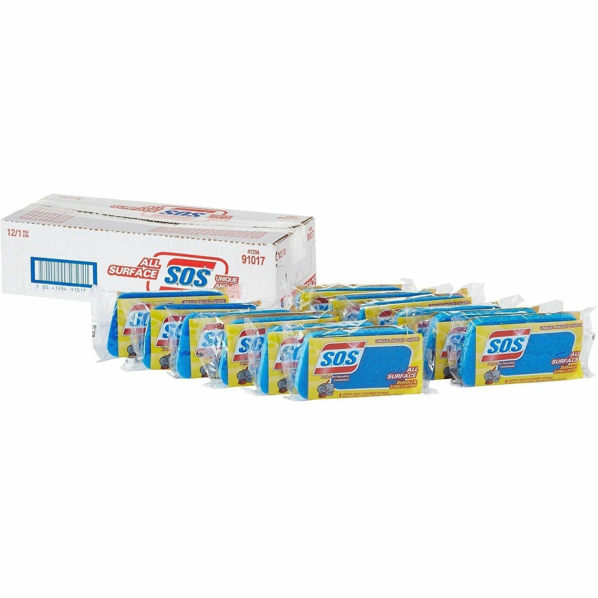 S.O.S All Surface Scrubber Sponge - 4.5" Height x 2.5" Width x 0.9" Depth - 175 / Bundle - Cellulose, Scrim - Blue