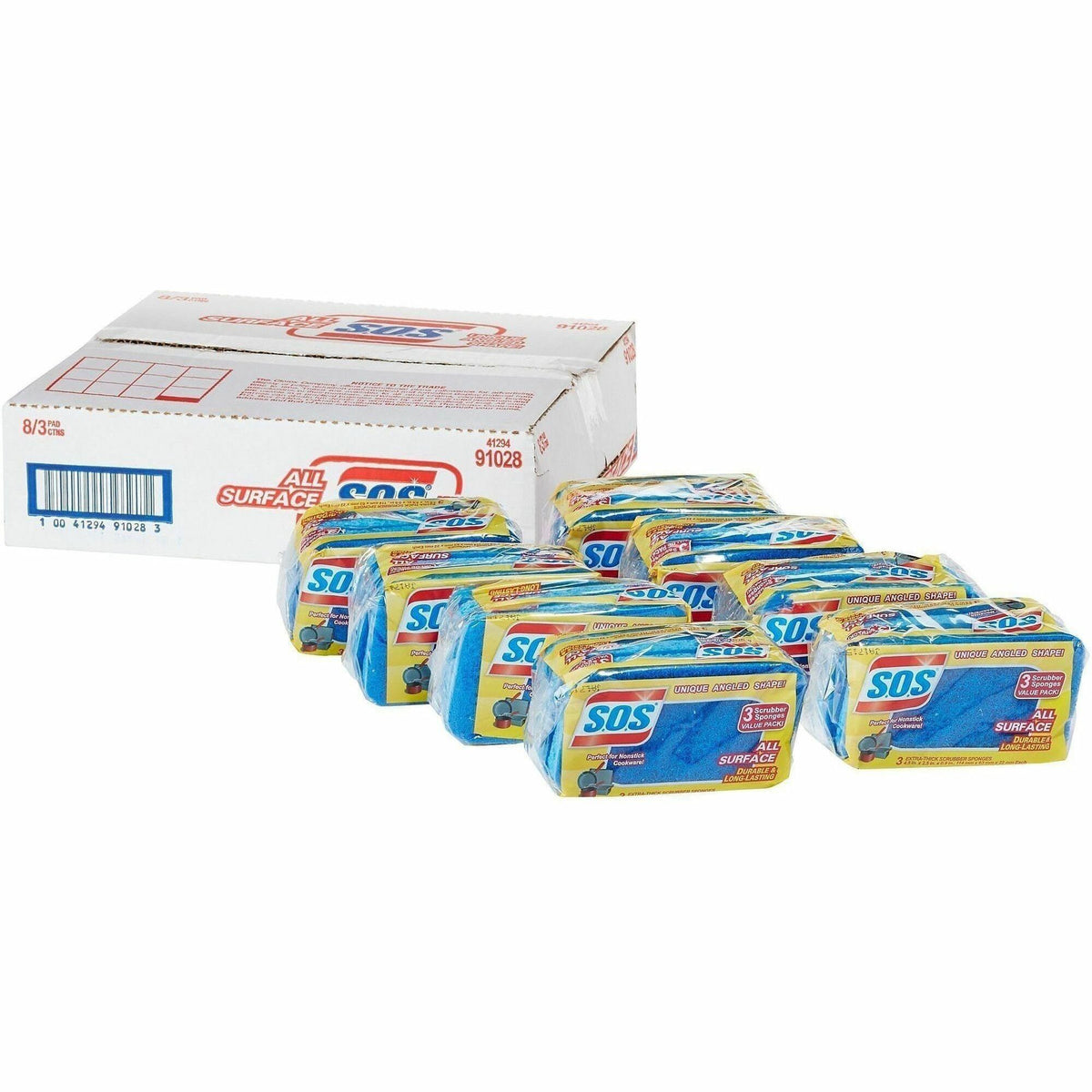 S.O.S All Surface Scrubber Sponge - 5.3" Height x 3" Width x 0.9" Depth - 3/Pack - 2 / Pallet - Cellulose - Blue