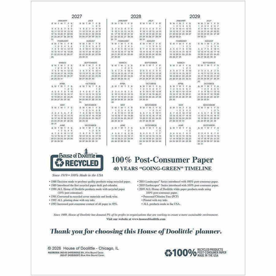 House of Doolittle Monthly Calendar Planner 2 Year Black Hard Cover 8-1/2 x 11 Inches - Julian Dates - Monthly - 24 Mont