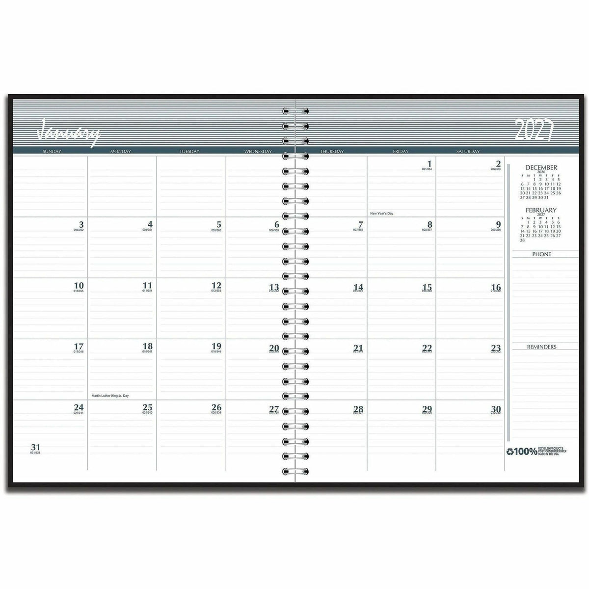 House of Doolittle Monthly Calendar Planner 2 Year Black Hard Cover 8-1/2 x 11 Inches - Julian Dates - Monthly - 24 Mont