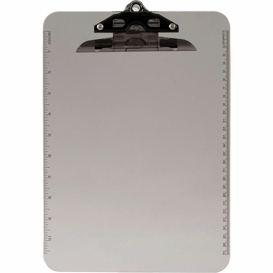 Business Source Spring Clip Plastic Clipboard - 8 1/2" x 11" Sheet Size - Spring Clip - Plastic - Smoke - 12 / Box