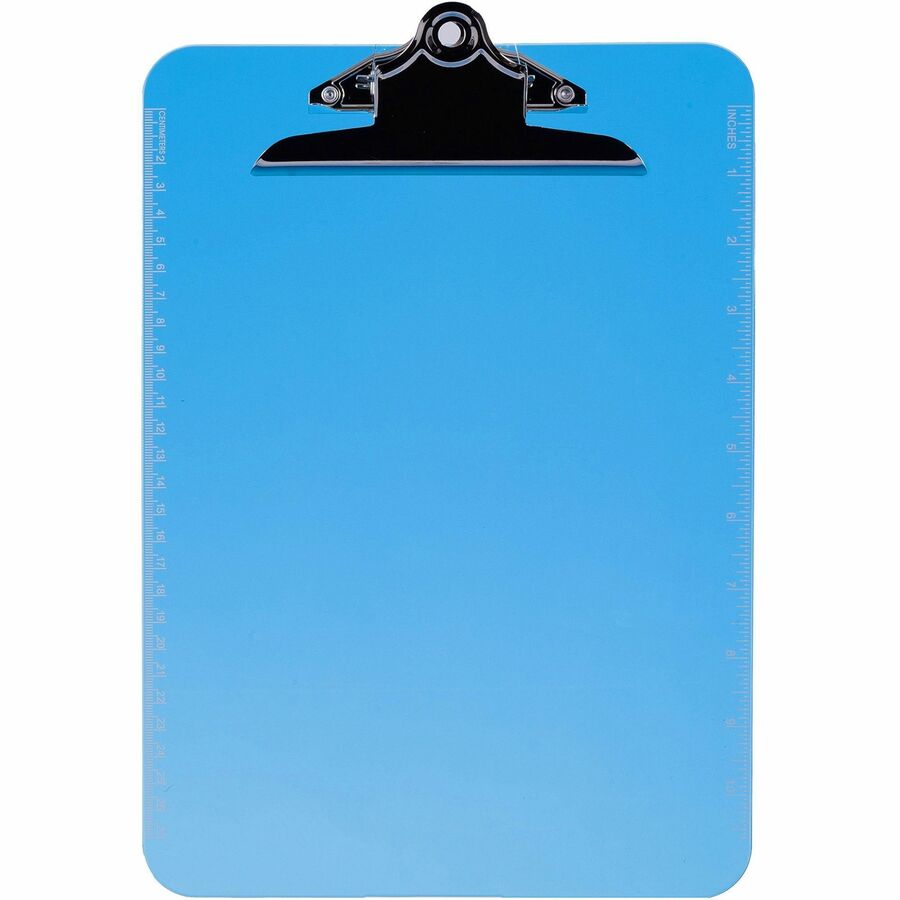 Business Source Spring Clip Plastic Clipboard - 8 1/2" x 11" Sheet Size - Spring Clip - Plastic - Blue - 1 Each
