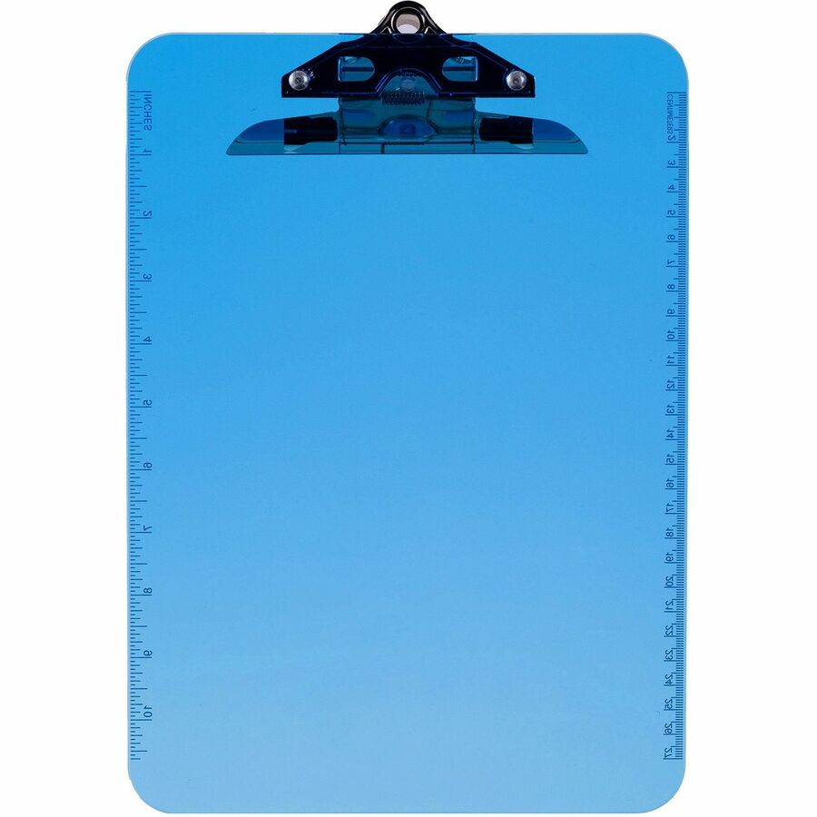 Business Source Spring Clip Plastic Clipboard - 8 1/2" x 11" Sheet Size - Spring Clip - Plastic - Blue - 12 / Box