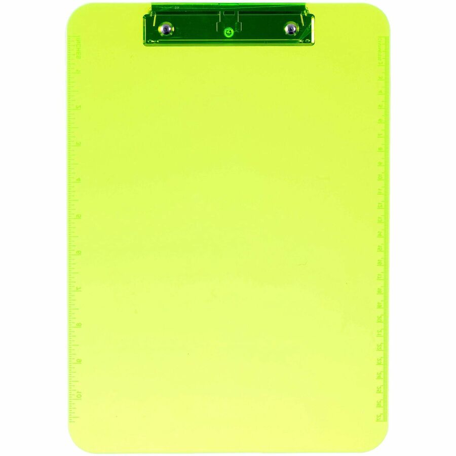 Business Source Flat Clip Clipboard - 9" x 12" Sheet Size - Plastic - Neon Green - 6 / Bundle