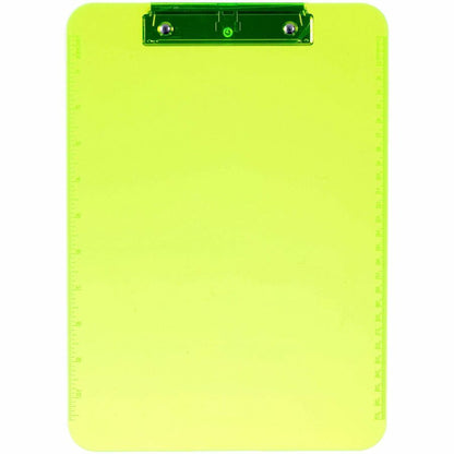 Business Source Flat Clip Clipboard - 9" x 12" Sheet Size - Plastic - Neon Green - 6 / Bundle