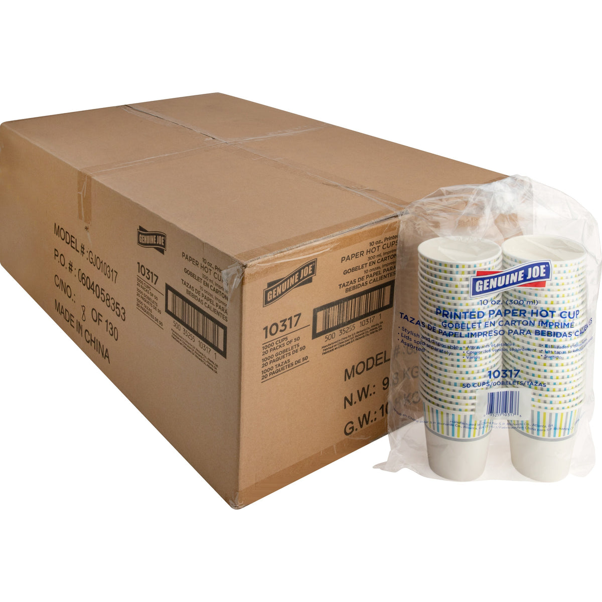 Genuine Joe 10 oz Hot Beverage Cups - 10 fl oz - Assorted - Paper - Hot Chocolate, Cappuccino, Tea, Coffee, Beverage - 5