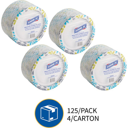 Genuine Joe 9" Printed Paper Plates - Disposable - 9" Diameter - Assorted - 125/Pack - 4 / Carton