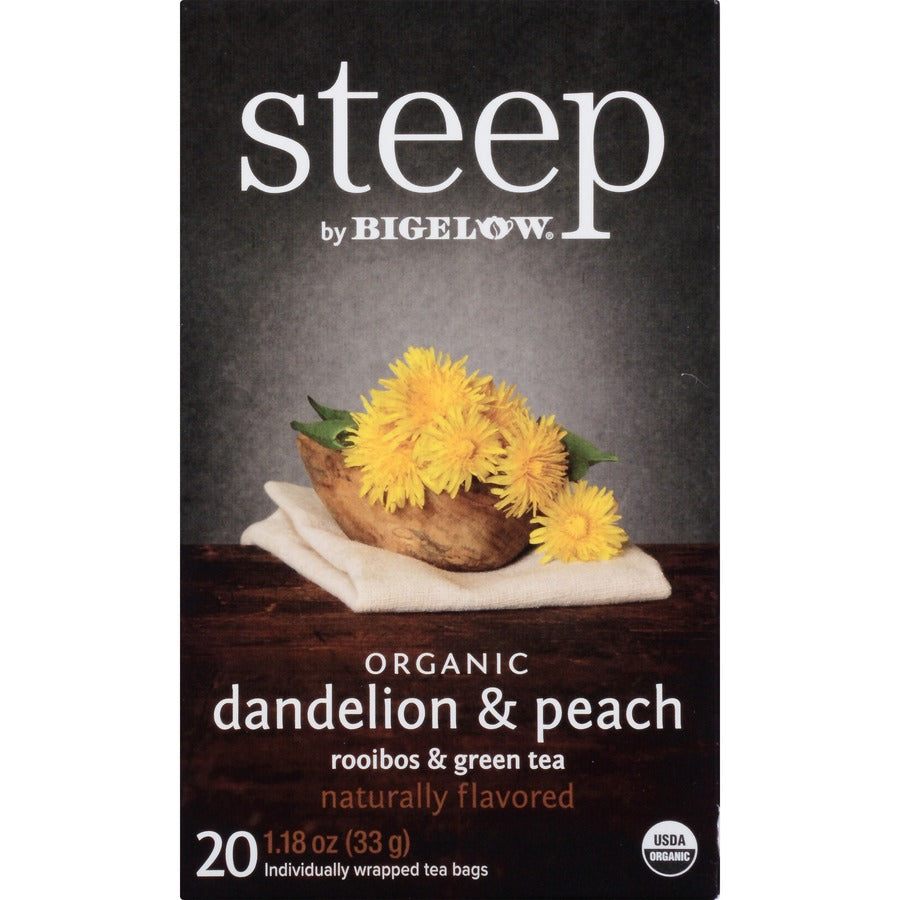 Steep by Bigelow® Organic Dandelion & Peach Rooibos & Green Tea Herbal Tea, Green Tea Bag - 1.2 oz - 20 Teabag - Caffein