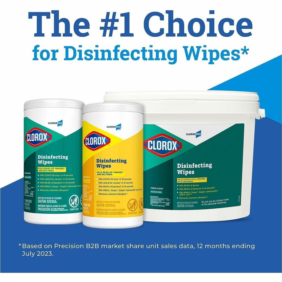CloroxPro™ Disinfecting Wipes - For Multipurpose - Fresh Scent - 7" Length x 7" Width - Bleach-free, Pre-moistened, Anti