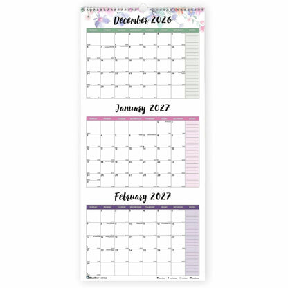 Blueline 3-Month Colorful Wall Calendar - Professional - Julian Dates - Monthly - 14 Month - December 2026 to January 20