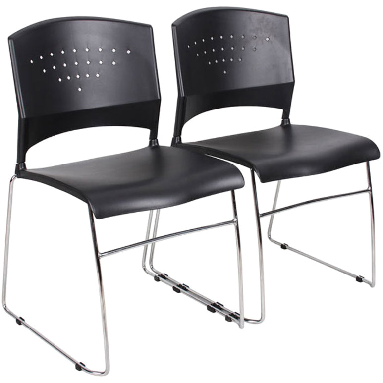 Boss Black Stack Chair With Chrome Frame, 1Pc Pack - Black Seat Color - Polypropylene Seat Material - Black Back Color -