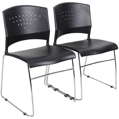 Boss Black Stack Chair With Chrome Frame, 1Pc Pack - Black Seat Color - Polypropylene Seat Material - Black Back Color -