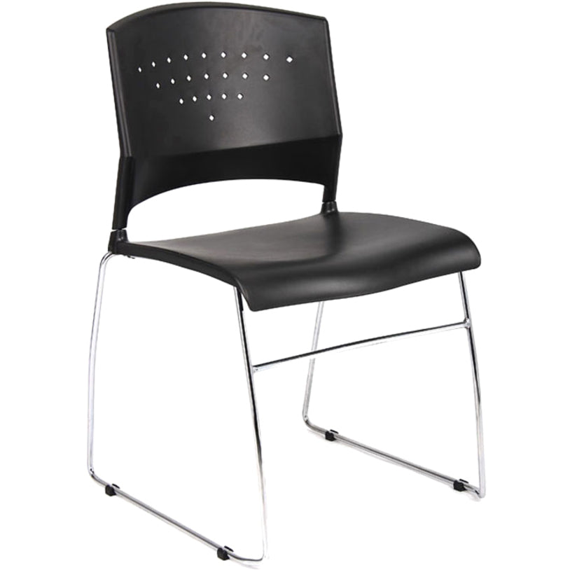 Boss Black Stack Chair With Chrome Frame, 1Pc Pack - Black Seat Color - Polypropylene Seat Material - Black Back Color -