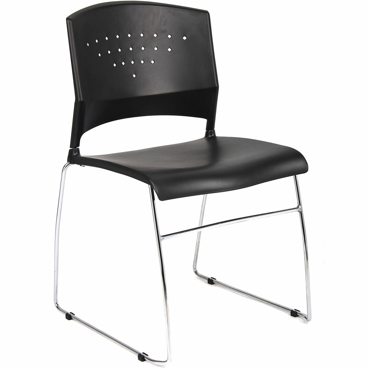 Boss Black Stack Chair With Chrome Frame, 1Pc Pack - Black Seat Color - Polypropylene Seat Material - Black Back Color -