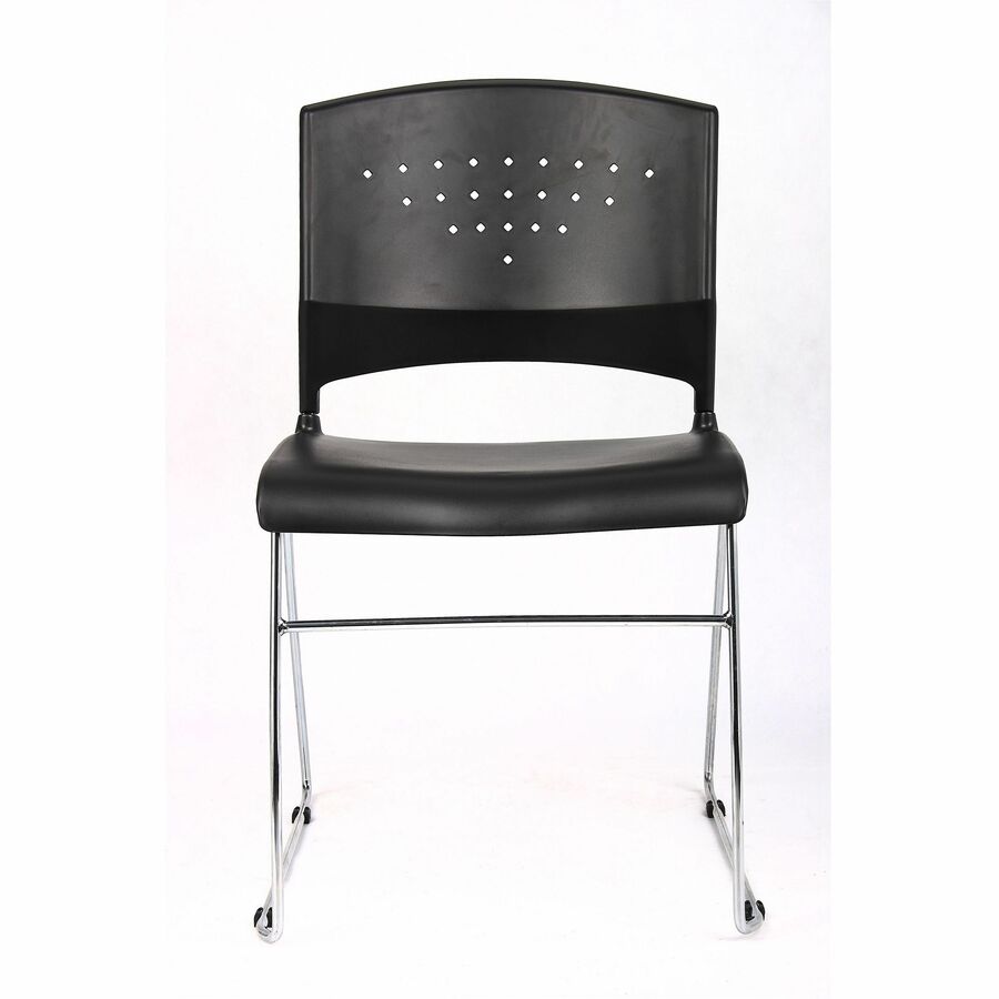 Boss Black Stack Chair With Chrome Frame, 1Pc Pack - Black Seat Color - Polypropylene Seat Material - Black Back Color -