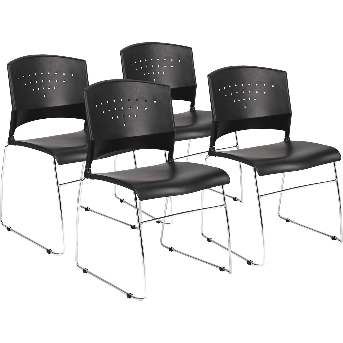 Boss Black Stack Chair With Chrome Frame 4 Pcs Pack - Black Seat Color - Polypropylene Seat Material - Black Back Color 