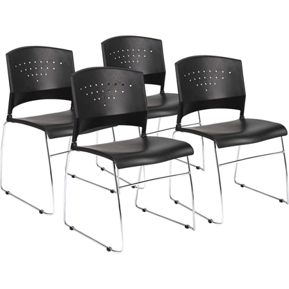Boss Black Stack Chair With Chrome Frame 4 Pcs Pack - Black Seat Color - Polypropylene Seat Material - Black Back Color 