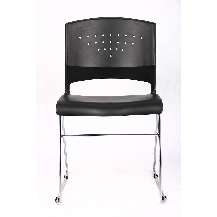 Boss Black Stack Chair With Chrome Frame 4 Pcs Pack - Black Seat Color - Polypropylene Seat Material - Black Back Color 