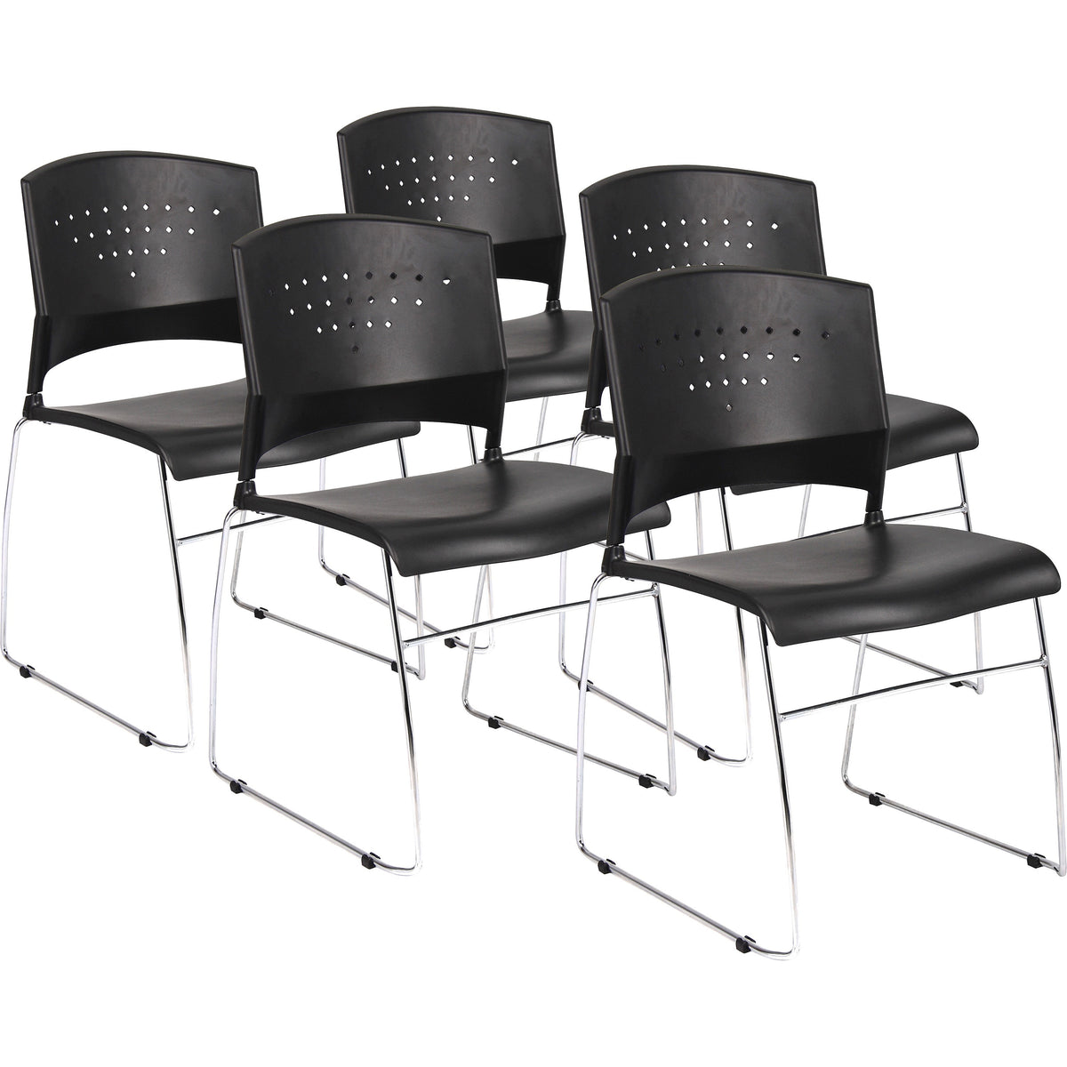 Boss Black Stack Chair With Chrome Frame 5 Pcs Pack - Black Seat Color - Polypropylene Seat Material - Black Back Color 