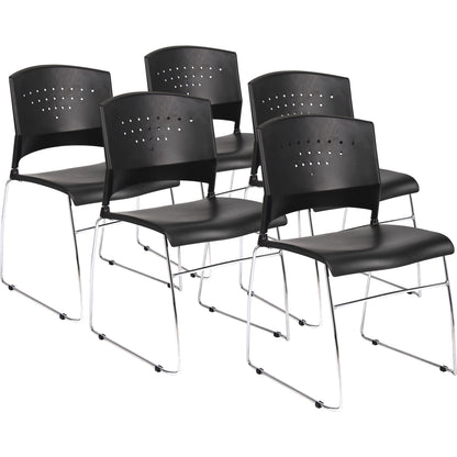 Boss Black Stack Chair With Chrome Frame 5 Pcs Pack - Black Seat Color - Polypropylene Seat Material - Black Back Color 