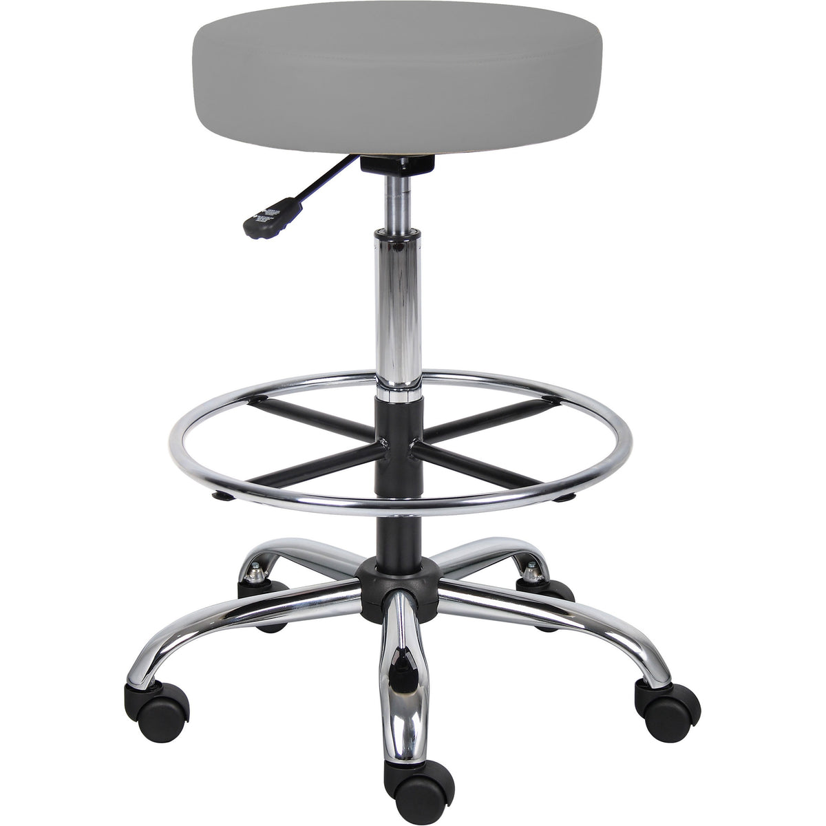 Boss Caressoft Medical/Drafting Stool - Gray Seat Color - Vinyl, Foam Seat Material - Chrome Frame Color - 5-star Base -