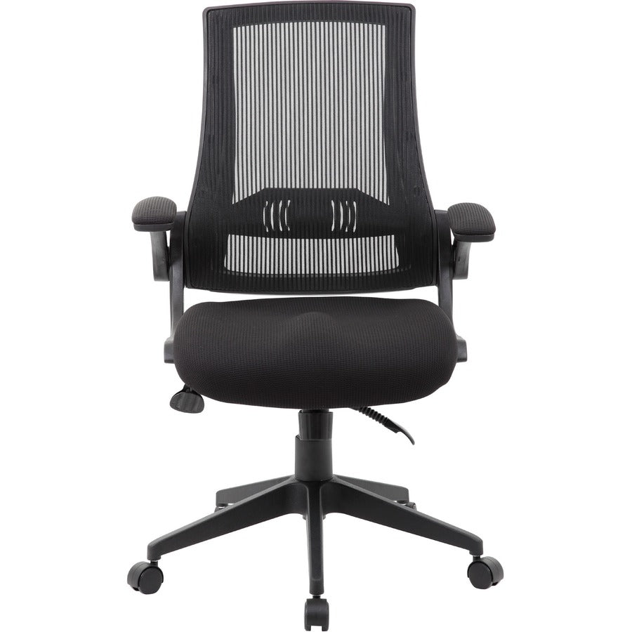Boss Mesh Back, Flip Arm Task Chair - Black Seat Color - Black Back Color - Black Frame Color - 5-star Base - 1 Each