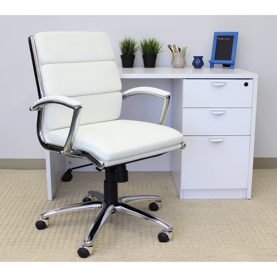 Boss CaressoftPlus™ Executive Mid-Back Chair - White Seat Color - Vinyl Seat Material - White Back Color - Vinyl Back Ma