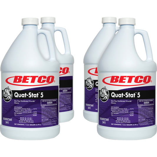 Betco Quat-Stat 5 Disinfectant Gallon - Concentrate - 128 fl oz (4 quart) - Lavender Scent - Deodorize - Purple - 4 / Ca