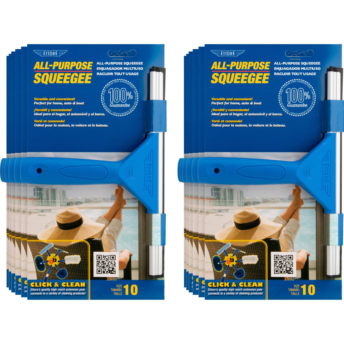 Ettore All-purpose Squeegee - Rubber Blade - Plastic Handle - 1.5" Height x 10" Width x 12" Length - Lightweight, Streak