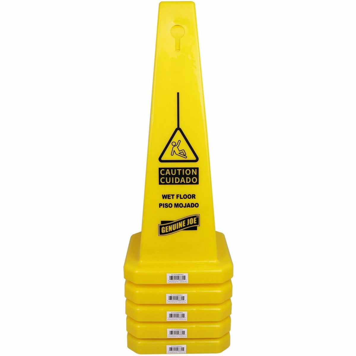 Genuine Joe Bright 4-sided Caution Safety Cone - English, Spanish - 10" Width x 24" Height x 10" Depth - Cone Shape - St