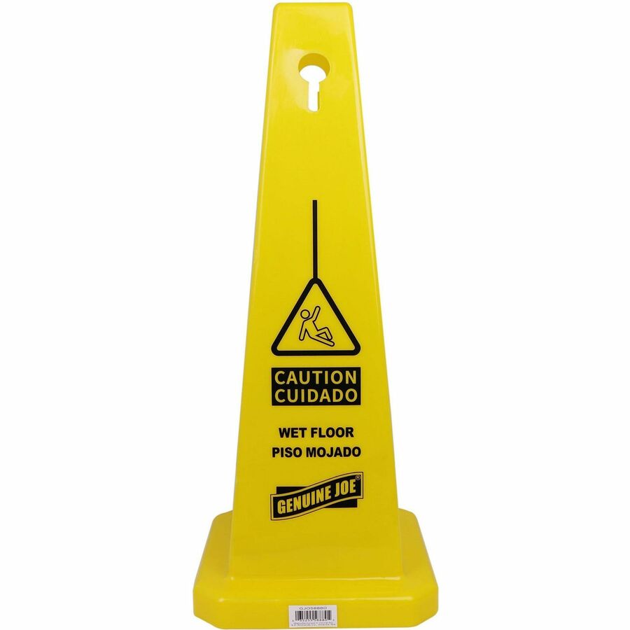 Genuine Joe Bright 4-sided Caution Safety Cone - English, Spanish - 10" Width x 24" Height x 10" Depth - Cone Shape - St