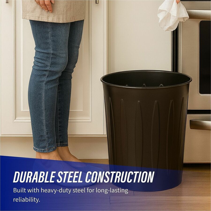 Genuine Joe 6-gallon Fire-safe Trash Can - 6 gal Capacity - Fire-Safe, Sturdy - 14" Height x 13" Diameter - Metal, Steel