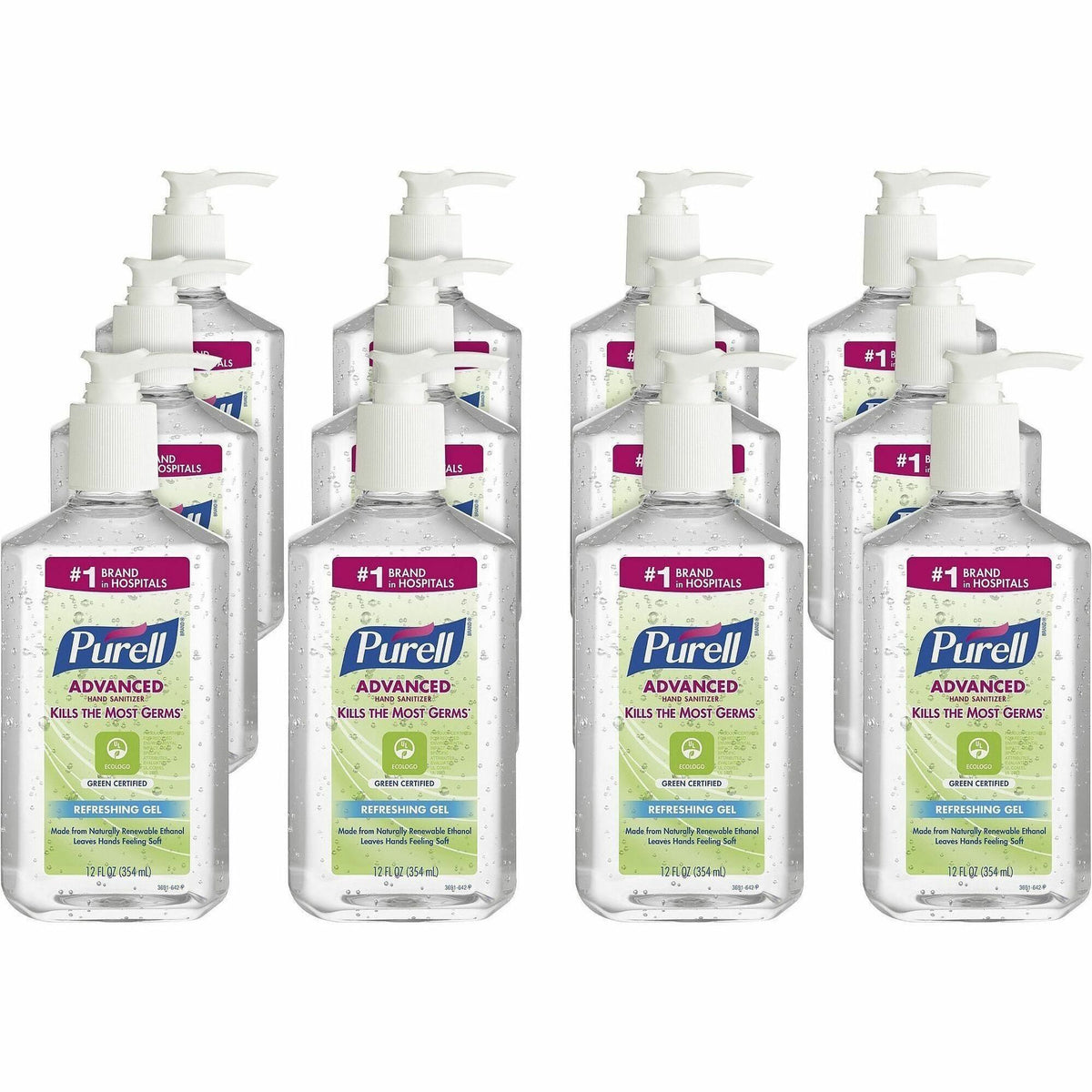 PURELL® Hand Sanitizer Gel - Fragrance-free Scent - 12 fl oz - Pump Bottle Dispenser - Kill Germs - Clear - 12 / Carton