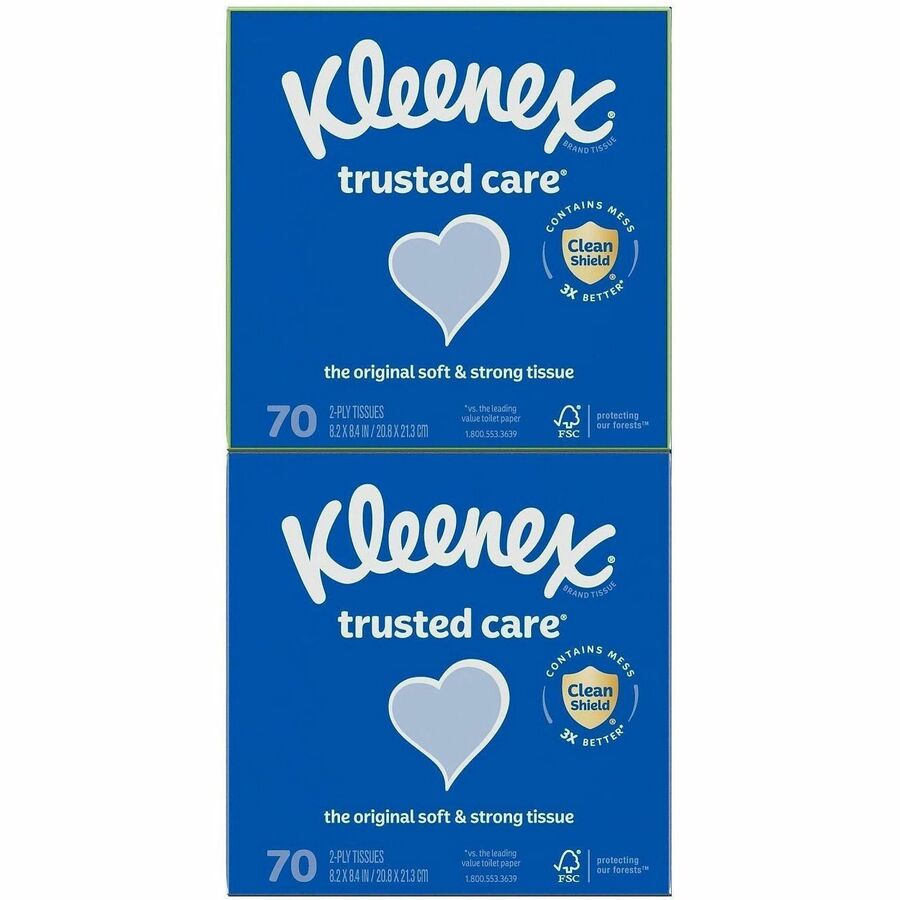 Kleenex Trusted Care Tissues - 2 Ply - 8.20" Width x 8.40" Length - White - 70/Box - 4 / Pack