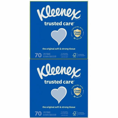 Kleenex Trusted Care Tissues - 2 Ply - 8.20" Width x 8.40" Length - White - 70/Box - 4 / Pack
