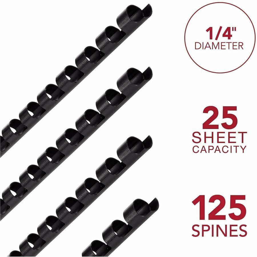 Mead CombBind Binding Spines - 0.25" Maximum Capacity - 25 x Sheet Capacity - For Letter 8 1/2" x 11" Sheet - Black - Pl