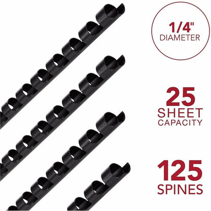 Mead CombBind Binding Spines - 0.25" Maximum Capacity - 25 x Sheet Capacity - For Letter 8 1/2" x 11" Sheet - Black - Pl